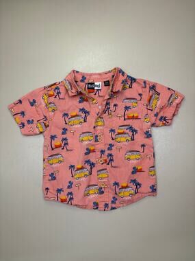 Mick Mack LTD Boys Button Up Shirt 24M Pink Beach Surf Van Hawaiian EUC